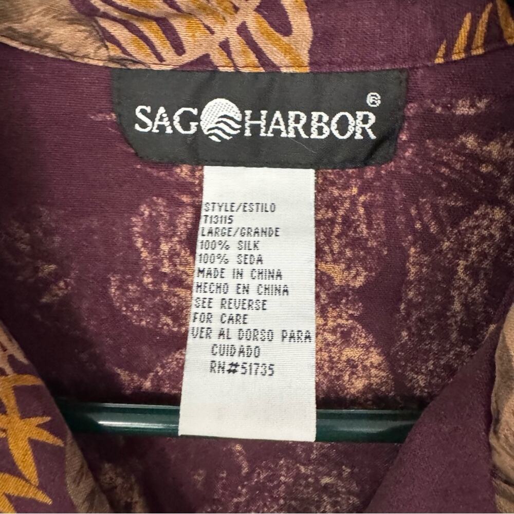 Vintage Sag Harbor Tropical Palm Casual Button Down Shirt Size Large 100% Silk - Picture 5 of 7